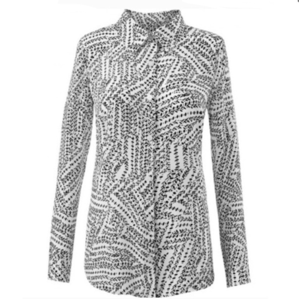 Cabi White Black Pattern Blouse Split Button 3255… - image 2